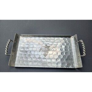 Vintage Buenilum Hammered Aluminum Serving Tray W/ Handles Grapes Design